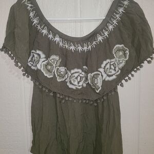 Blue Rain Olive Embroidered Blouse